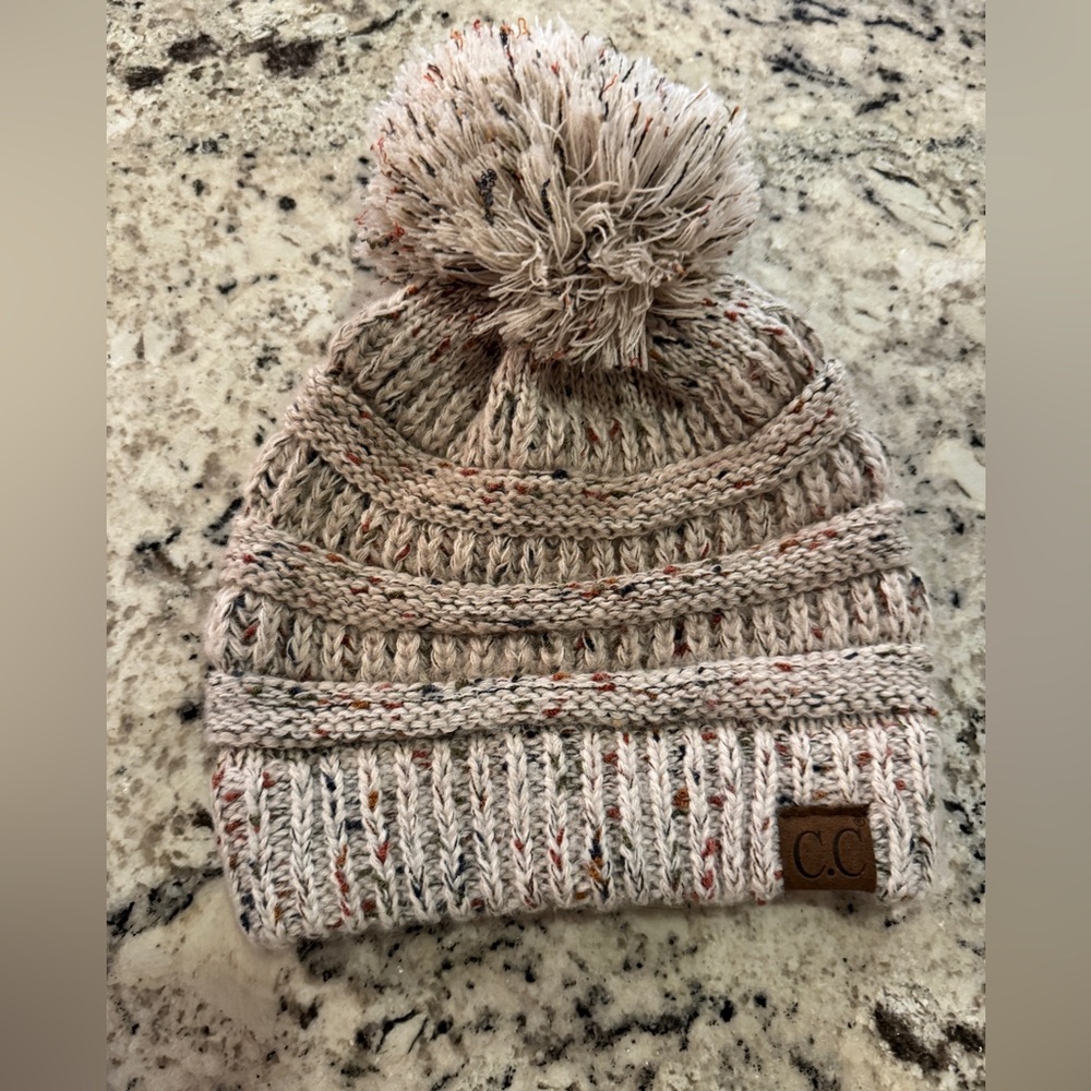 C.C Women's Knit Pom Beanie - Cream Multicolor